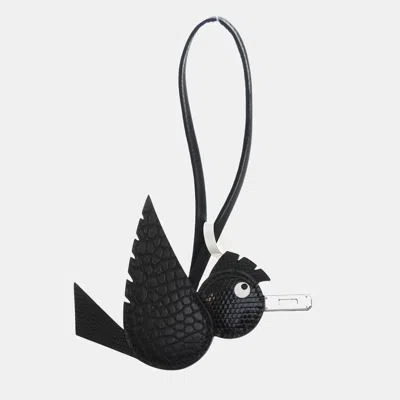 Pre-owned Hermes Birdy Pm Black Matte Alligator Mississippiensis Lizard Niloticus Bag Charm