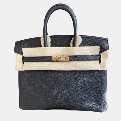 Pre-owned Hermes Birkin 25 Black With Gold Hardware Togo Leather G Stamp Ref 0716006 In Beige