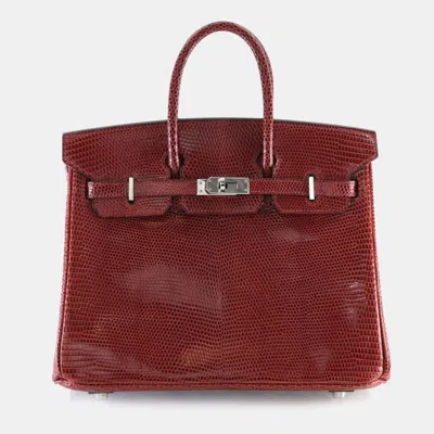 Pre-owned Hermes Birkin 25 Burgundy Lizard Leather Top Handle Bag
