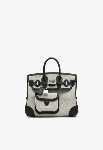 Hermes Birkin 25 Cargo In Ecru And Black Swift With Palladium Hardware In Sand
