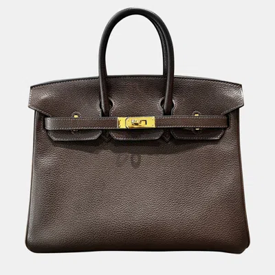 Pre-owned Hermes Birkin 25 Ebony Brown 46 Saddle Leather Gold Hardware