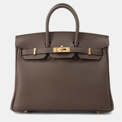 Pre-owned Hermes Birkin 25 Ecorce Togo Leather Tote Bag In Brown