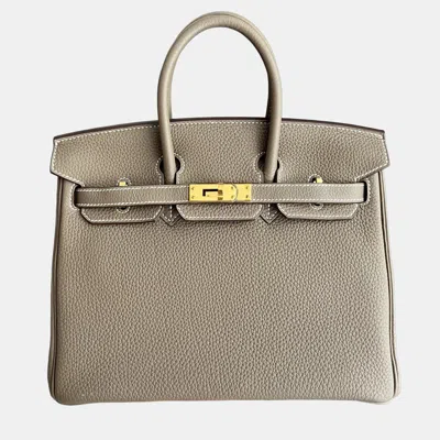 Pre-owned Hermes Birkin 25 Elephant Grey Togo Leather Tote Bag In Gray