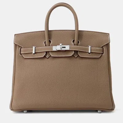 Pre-owned Hermes Birkin 25 Etoupe Togo Leather Bag In Brown
