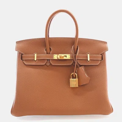 Pre-owned Hermes Birkin 25 Gold Togo Calfskin Leather Top Handle Bag