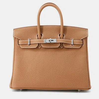 Pre-owned Hermes Birkin 25 Gold Togo Leather Tote Bag In Brown