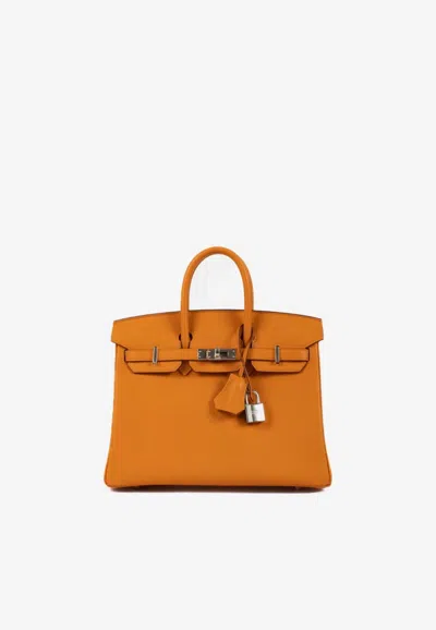 Hermes Birkin 25 In Abricot Swift Leather With Palladium Hardware