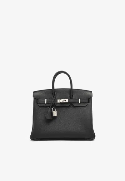 Hermes Birkin 25 In Black Togo Leather With Palladium Hardware In Brown