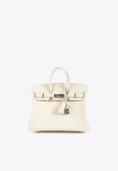 Hermes Birkin 25 In Craie Swift With Palladium Hardware In White