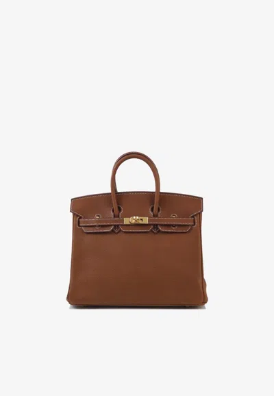 Hermes Birkin 25 In Fauve Barenia Faubourg With Gold Hardware