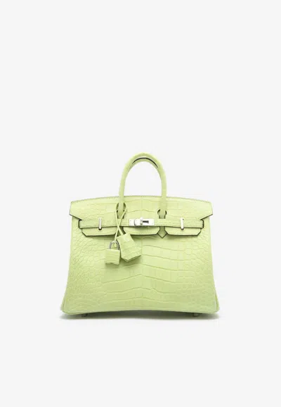 Pre-owned Hermes Birkin 25 In Jaune Bourgeon Matte Alligator With Palladium Hardware
