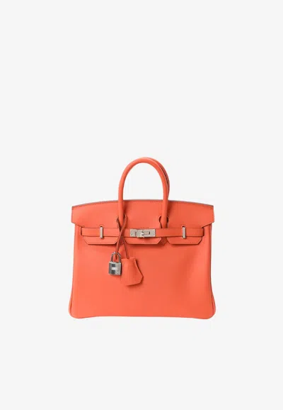 Hermes Birkin 25 In Orange Swift With Silver Hardware