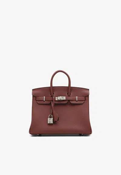 Pre-owned Hermes Birkin 25 In Rouge H Togo Leather With Palladium Hardware In Red