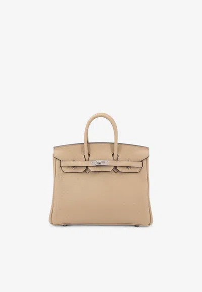 Hermes Birkin 25 In Trench Togo Leather With Palladium Hardware In Brown
