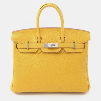 Pre-owned Hermes Birkin 25 Jaune Ambre Togo Leather Tote Bag In Yellow