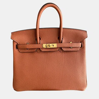 Pre-owned Hermes Birkin 25 Leather Handbag In Orange