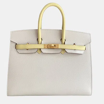Pre-owned Hermes Birkin 25 Milkshake White Chick Yellow Epsom Leather Tote Bag