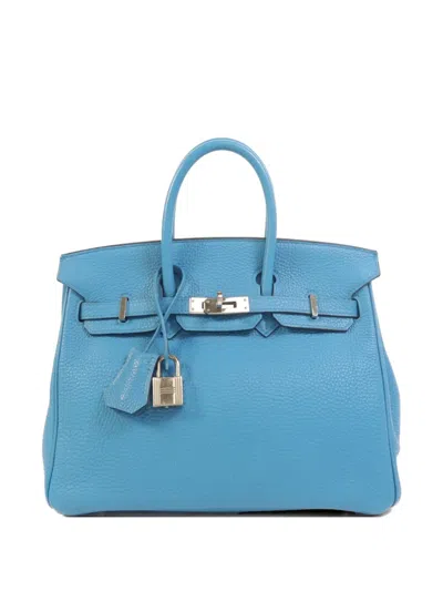 Pre-owned Hermes Birkin 25 Togo Leather Tote Bag In Blue