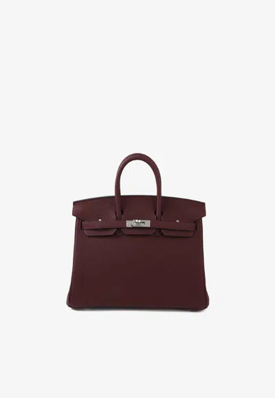 Hermes Birkin 25 Verso In Rouge H And Rouge Venitien Togo Leather With Palladium Hardware