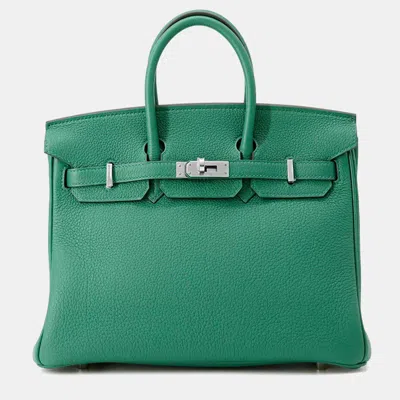 Pre-owned Hermes Birkin 25 Vert Vertigo Togo Leather Tote Bag In Green