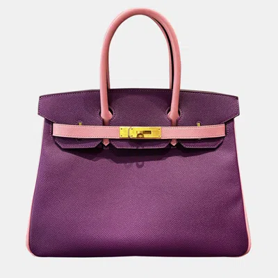 Pre-owned Hermes Birkin 30 Anemone Purple And Rose Sakura Epsom Leather Brushed Gold Hardware In Pink