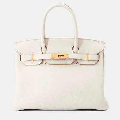 Pre-owned Hermes Birkin 30 Beton Togo Leather Handbag In White