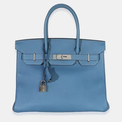 Pre-owned Hermes Birkin 30 Bleu Brighton Epsom Leather Top Handle Bag In Blue