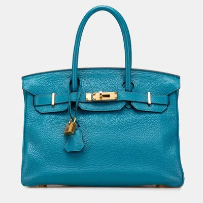 Pre-owned Hermes Birkin 30 Blue Clemence Leather Shoulder Bag