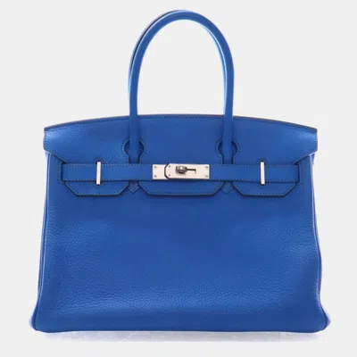 Pre-owned Hermes Birkin 30 Blue Hydra Togo Calfskin Leather Top Handle Bag