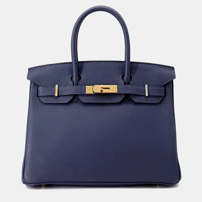 Pre-owned Hermes Birkin 30 Blue Navy Togo Leather Tote Bag