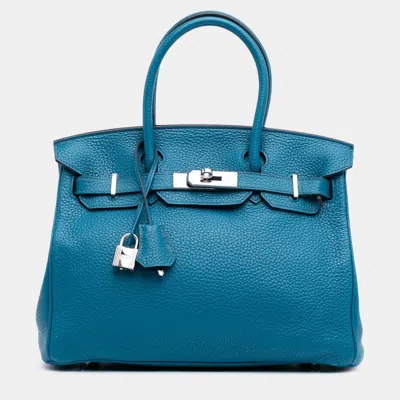 Pre-owned Hermes Birkin 30 Blue Togo Leather Shoulder Bag