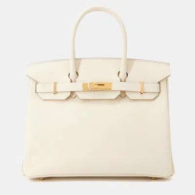 Pre-owned Hermes Birkin 30 Craie Epsom Tote Bag In White