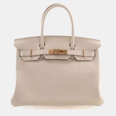 Pre-owned Hermes Birkin 30 Craie Togo Calfskin Leather Top Handle Bag In White