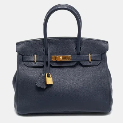 Pre-owned Hermes Hermès Birkin 30 Gold Finish Bleu Nuit Togo Leather Tote In Blue