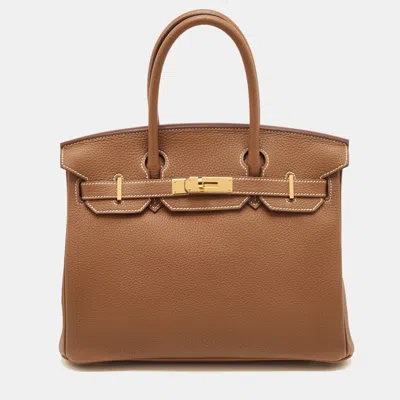 Pre-owned Hermes Hermès Birkin 30 Gold Finish Gold Togo Leather Tote In Brown