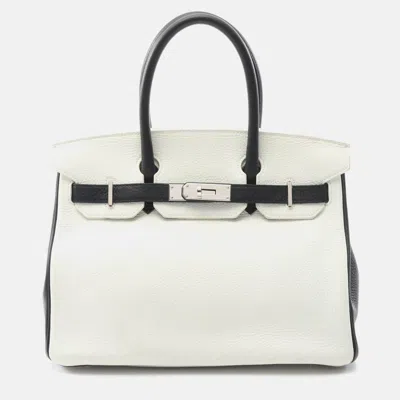 Pre-owned Hermes Birkin 30 Handbag Clemence Leather Black White