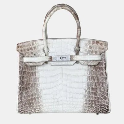 Pre-owned Hermes Birkin 30 Himalaya Niloticus Crocodile Diamond Tote Bag In Gray