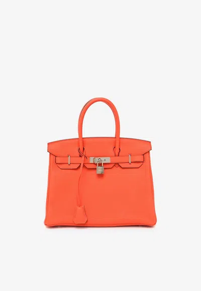 Hermes Birkin 30 In Orange Poppy Togo Leather With Palladium Hardware