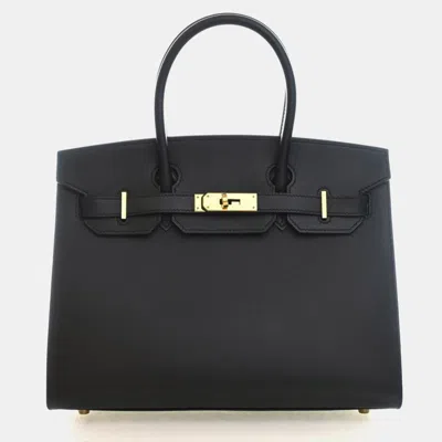 Pre-owned Hermes Birkin 30 Noir Veau Madame Leather Top Handle Bag In Black