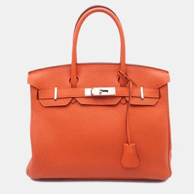 Pre-owned Hermes Birkin 30 Orange Clemence Leather Shoulder Bag