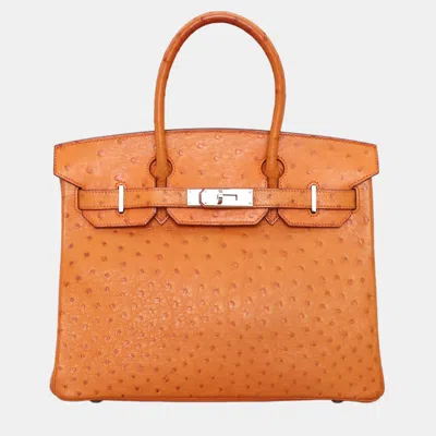 Pre-owned Hermes Birkin 30 Ostrich Bag In Orange