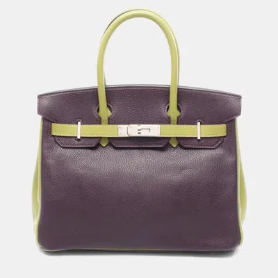 Pre-owned Hermes Birkin 30 Prune/anis Green Chevre Leather Tote Bag