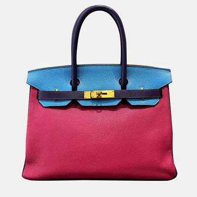 Pre-owned Hermes Birkin 30 Rare Color Combo 5r Rose Jaipur 7m Lagoon Blue 9k Iris Purple Leather
