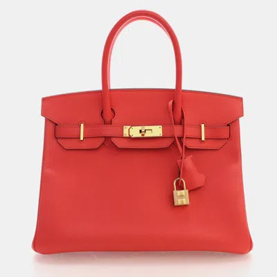 Pre-owned Hermes Birkin 30 Rose Jaipur Epsom Leather Gold Hardware Top Handle Bag In Red