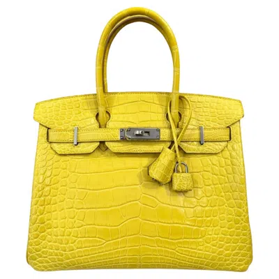 Pre-owned Hermes Birkin 30 Soufre Yellow Jaune Matte Alligator Leather Top Handle Bag