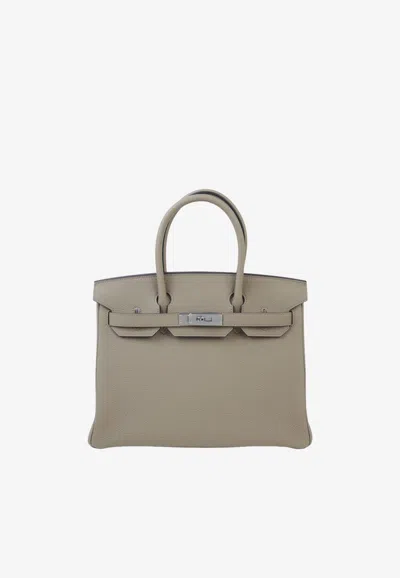 Hermes Birkin 30 Top Handle Bag In Beige Marfa Togo With Palladium Hardware In Brown
