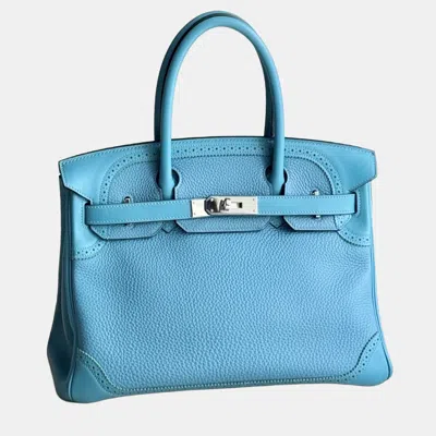 Pre-owned Hermes Birkin 30 Turquoise Togo Leather Tote Bag In Blue