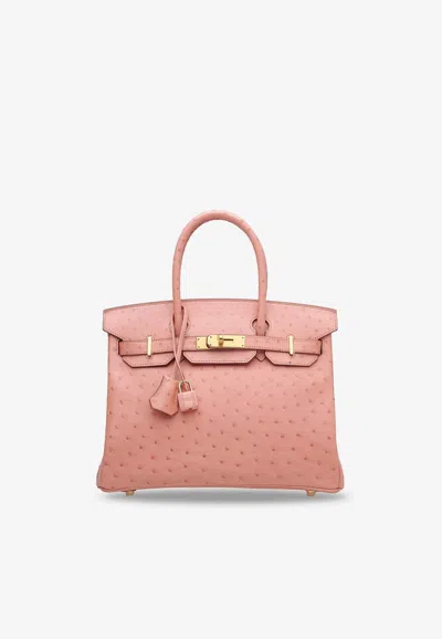 Hermes Birkin 30 Verso In Terre Cuite Ostrich Leather With Gold Hardware In Pink