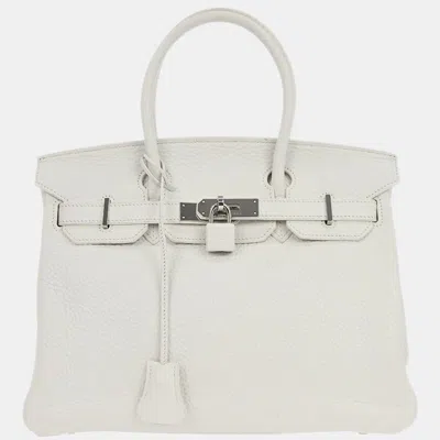 Pre-owned Hermes Birkin 30 White Taurillon Clemence Leather Top Handle Bag