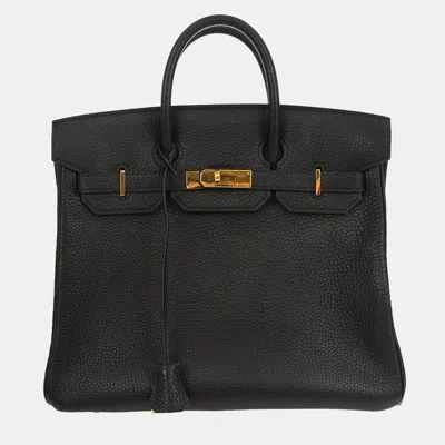 Pre-owned Hermes Birkin 35 Black Fjord Calfskin Leather Top Handle Bag
